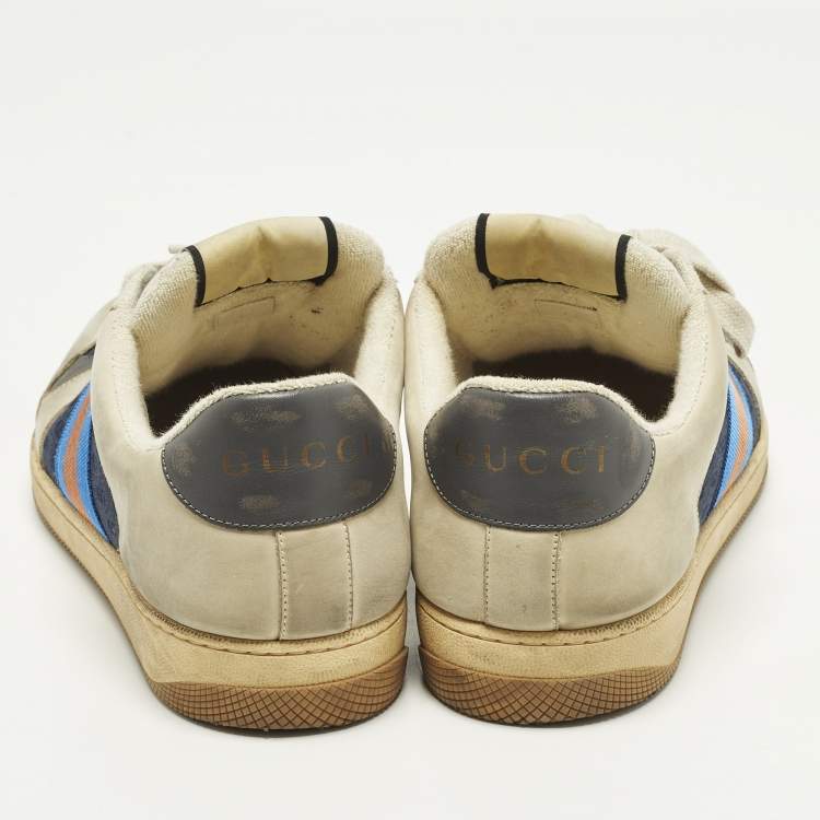 Pre Owned Gucci Screener Size 45 Multicolor Canvas and Nubuck Leather Web Low Top Sneakers