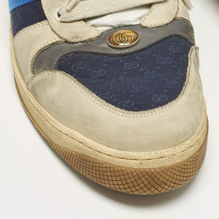 Pre Owned Gucci Screener Size 45 Multicolor Canvas and Nubuck Leather Web Low Top Sneakers