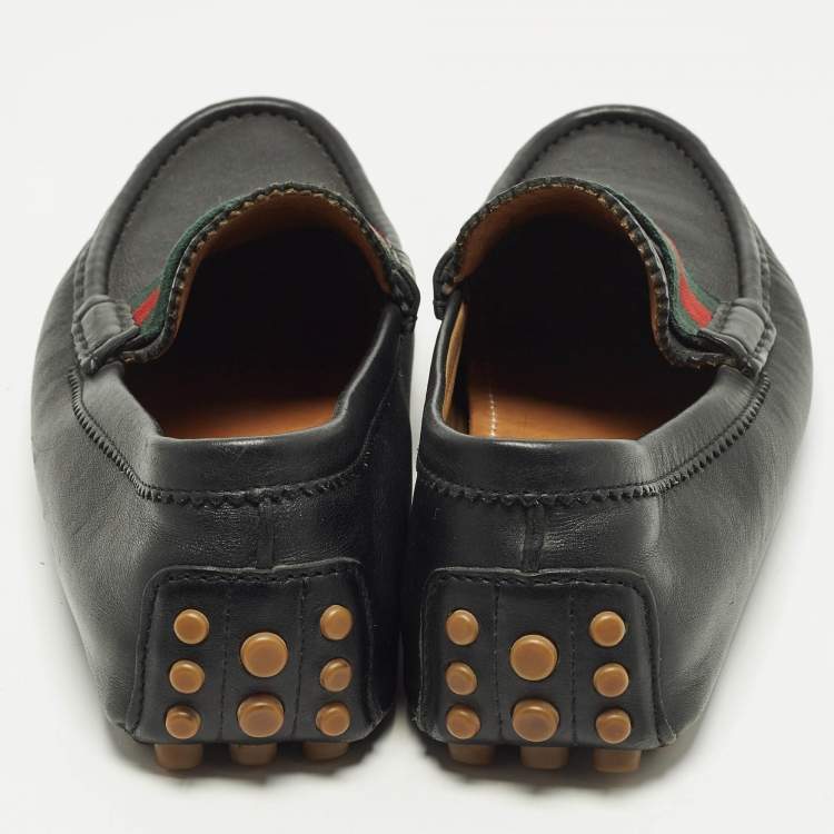 Pre Owned Gucci Web Size 42.5 Black Leather Slip On Loafers