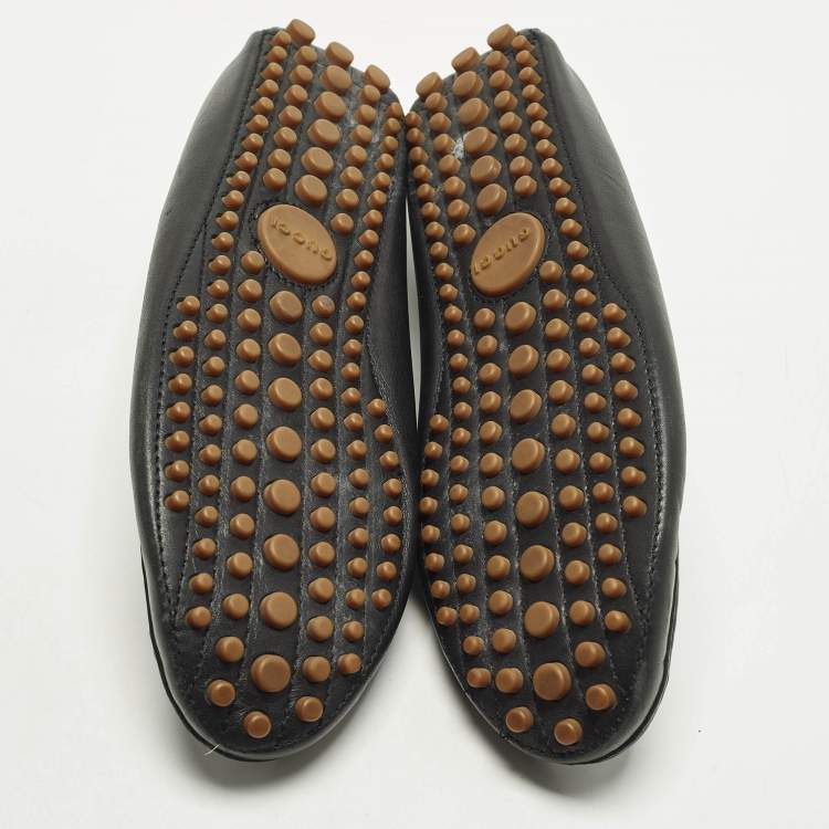 Pre Owned Gucci Web Size 42.5 Black Leather Slip On Loafers