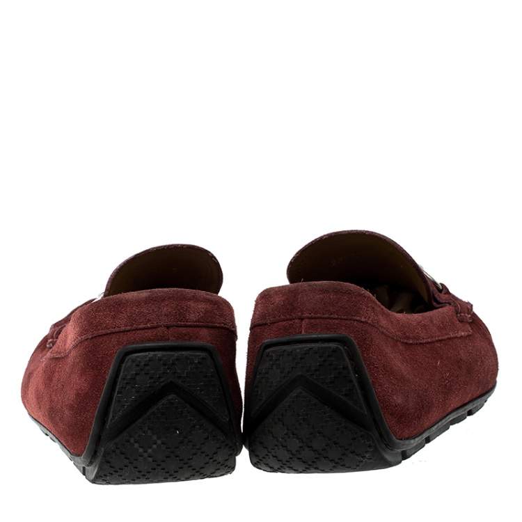 Pre Owned Gucci Red Suede Horsebit Loafers Size 44