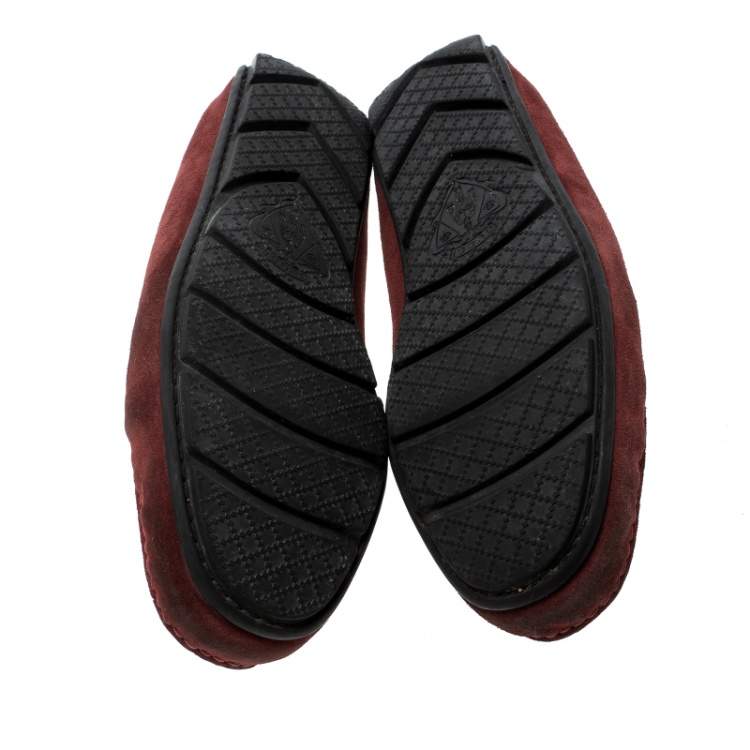 Pre Owned Gucci Red Suede Horsebit Loafers Size 44