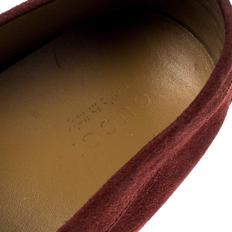 Pre Owned Gucci Red Suede Horsebit Loafers Size 44