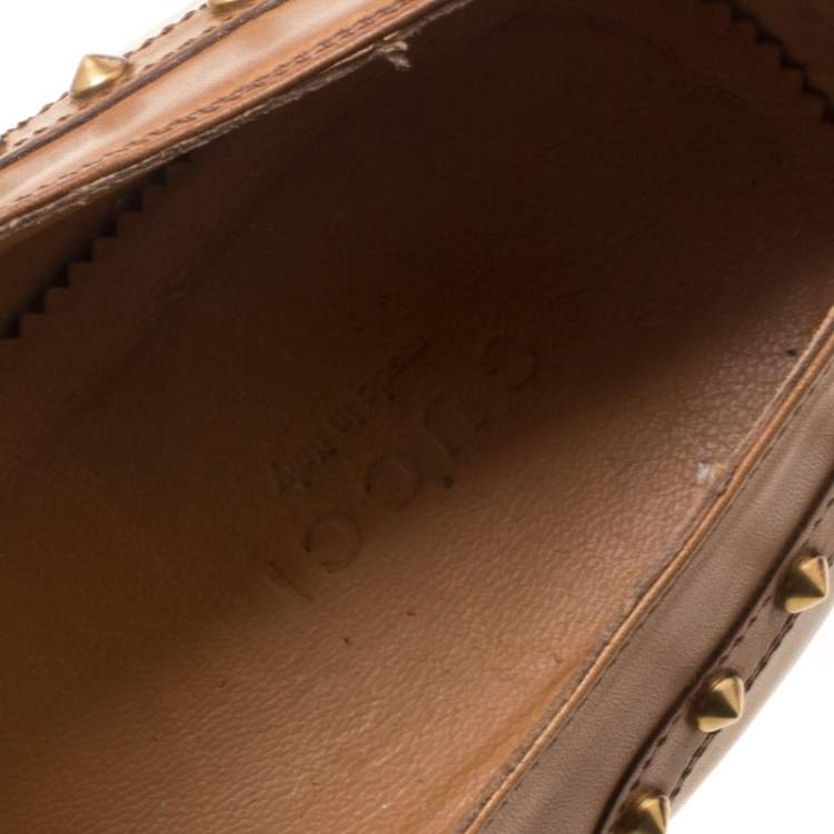 Pre Owned Gucci Brown Leather Studded Lace Up Oxfords 40.5