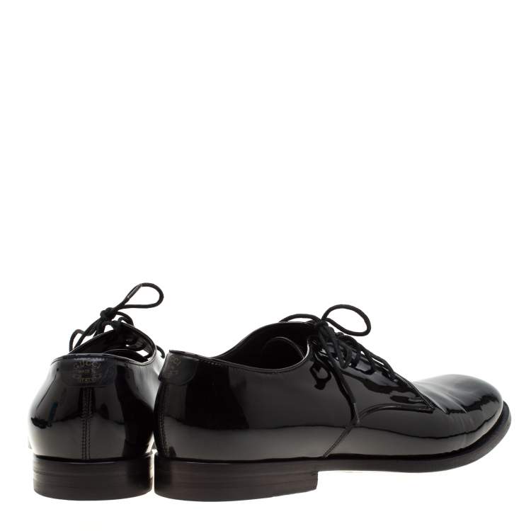 Pre Owned Gucci Black Patent Leather Lace Up Derby Size 41.5