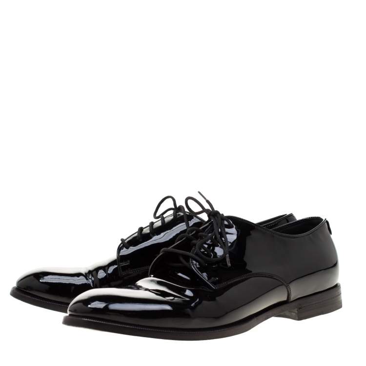 Pre Owned Gucci Black Patent Leather Lace Up Derby Size 41.5