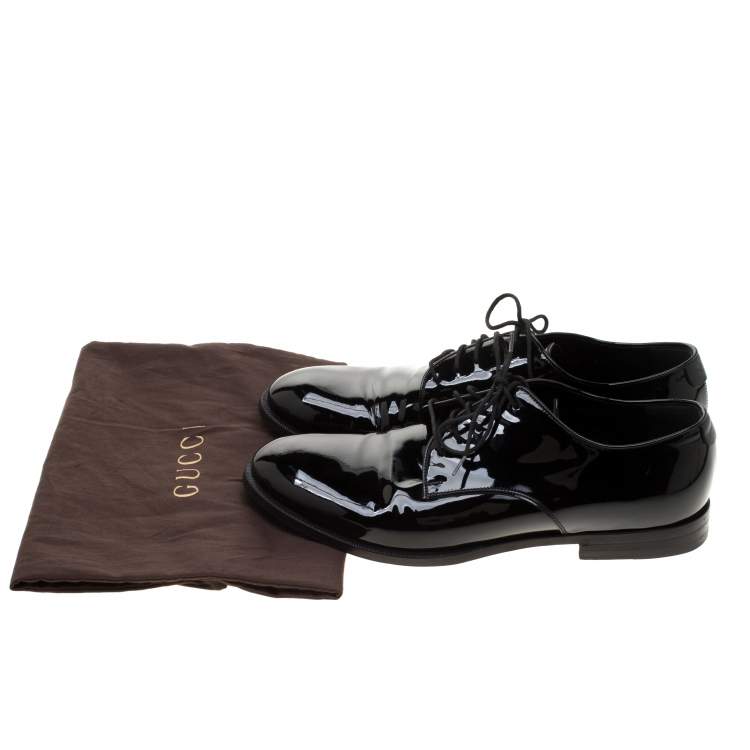 Pre Owned Gucci Black Patent Leather Lace Up Derby Size 41.5