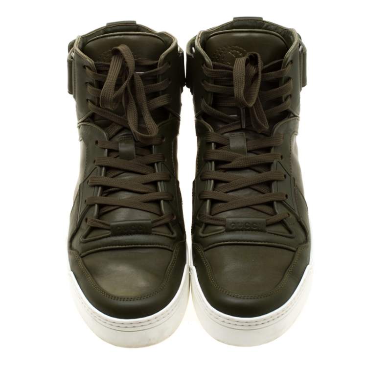 Pre Owned Gucci EverGreen Leather BasketBall High Top Sneakers Size 41