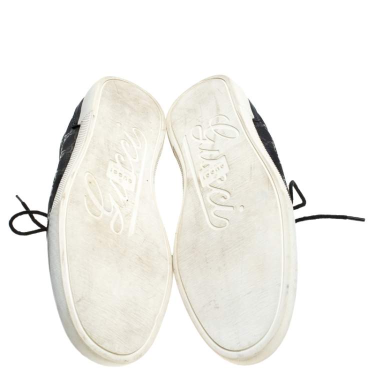 Pre Owned Gucci Metallic Blue GG Supreme Canvas And Leather Barcelona Low Top Sneakers Size 42.5