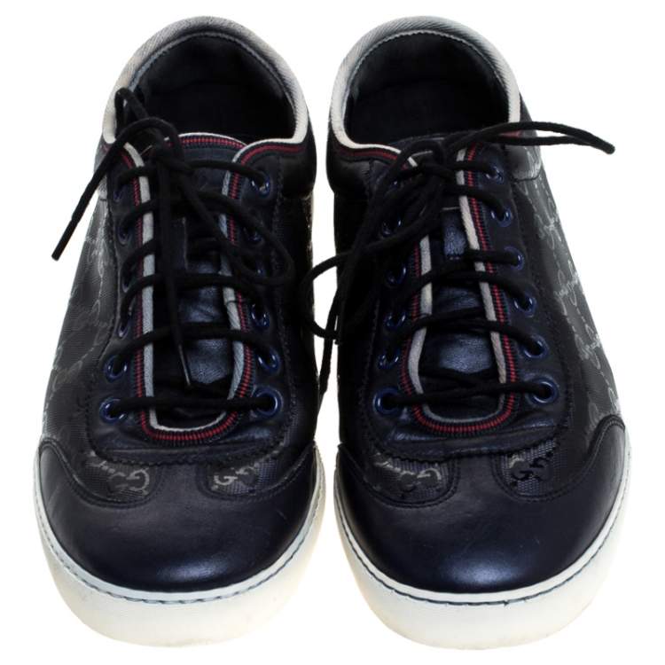 Pre Owned Gucci Metallic Blue GG Supreme Canvas And Leather Barcelona Low Top Sneakers Size 42.5