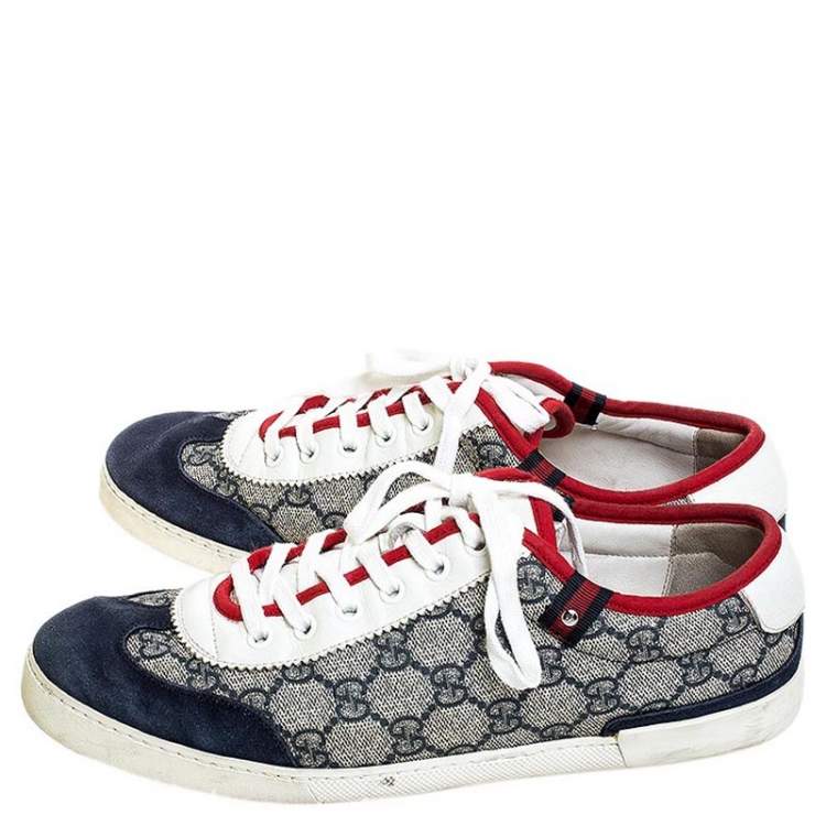 Pre Owned Gucci Beige/Blue GG Supreme Canvas And Leather Sneakers Size 40.5
