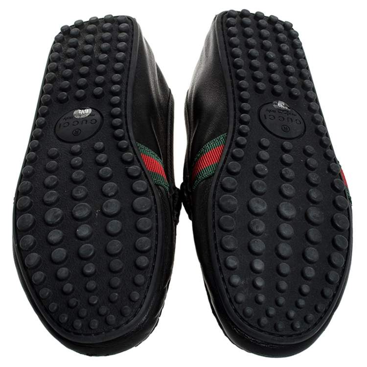 Pre Owned Gucci Black Leather Web Penny Loafers Size 40.5