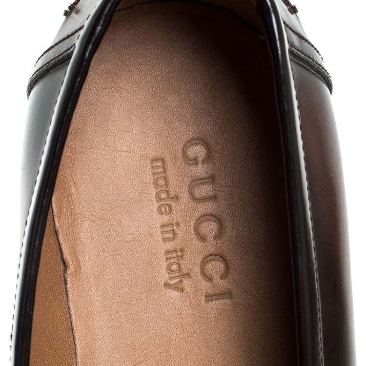 Pre Owned Gucci Two Tone Brown/Dark Brown Leather Penny Loafers Size 39.5