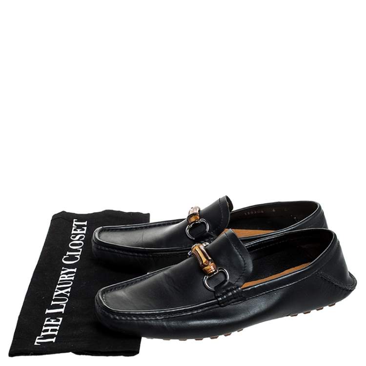 Pre Owned Gucci Black Leather Bamboo Horsebit Collapsible Heel Loafer Size 40