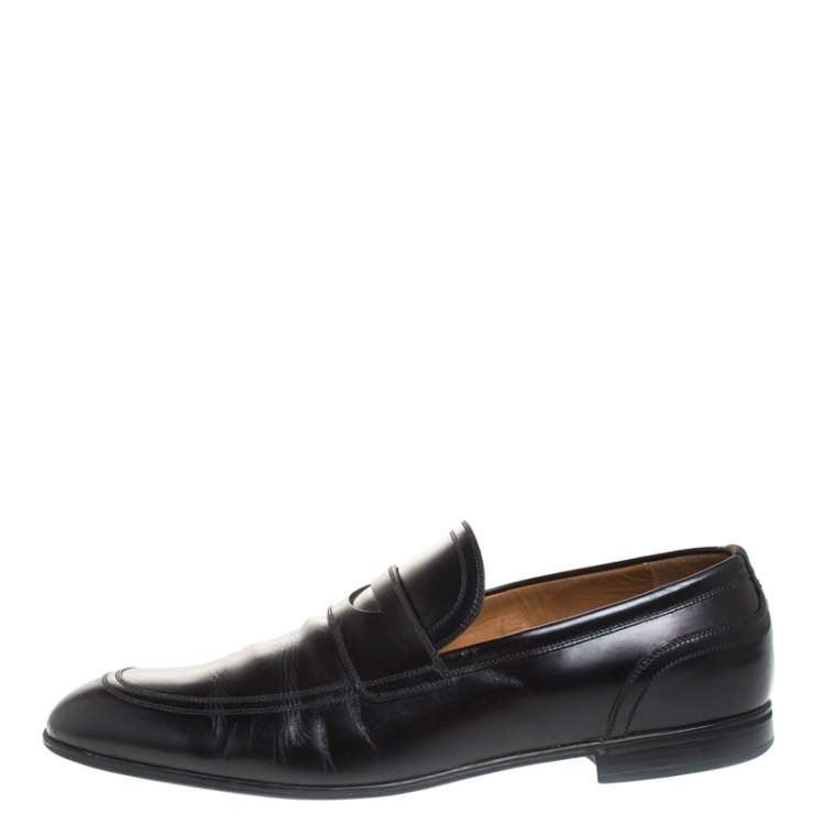 Pre Owned Gucci Black Leather Web Detail Penny Loafers Size 42