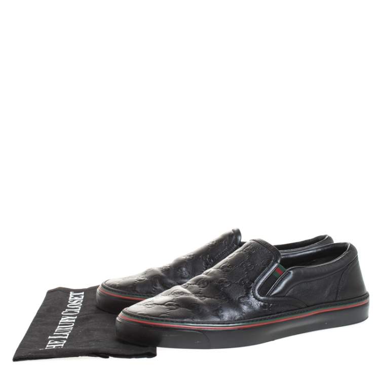 Pre Owned Gucci Black Guccissima Leather Slip On Sneakers Size 40.5