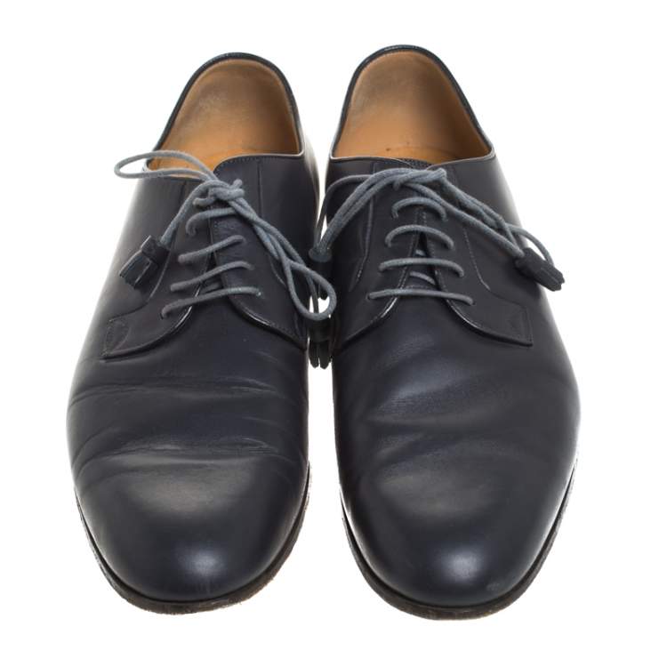 Pre Owned Gucci Black Leather Tassel Lace Detail Oxfords Size 44.5