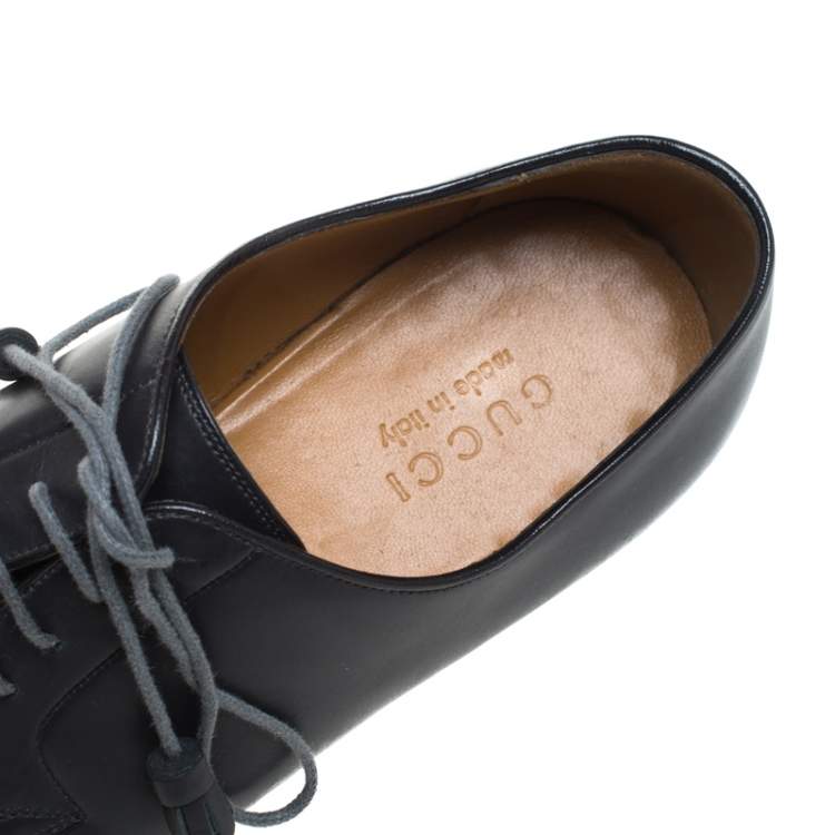 Pre Owned Gucci Black Leather Tassel Lace Detail Oxfords Size 44.5
