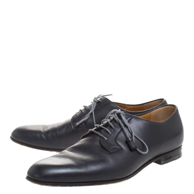 Pre Owned Gucci Black Leather Tassel Lace Detail Oxfords Size 44.5