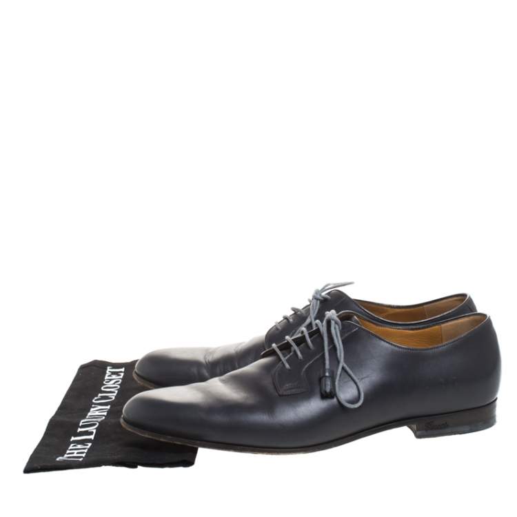Pre Owned Gucci Black Leather Tassel Lace Detail Oxfords Size 44.5