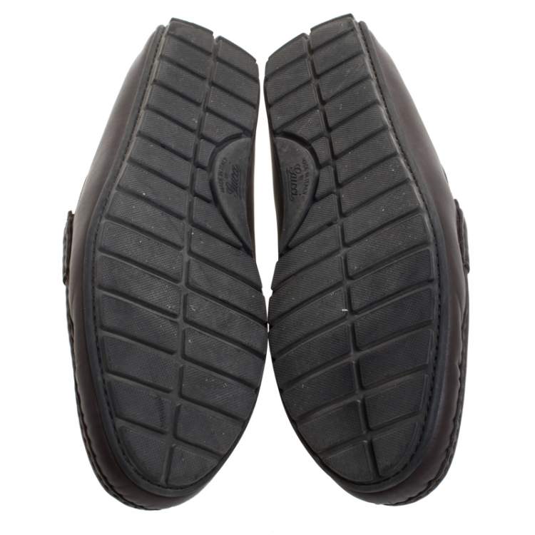 Pre Owned Gucci Dark Brown Micro Guccissima Leather Slip On Loafers Size 44