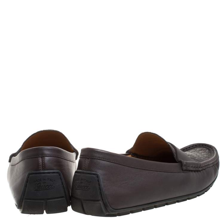 Pre Owned Gucci Dark Brown Micro Guccissima Leather Slip On Loafers Size 44