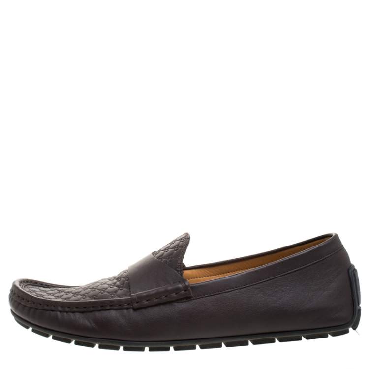 Pre Owned Gucci Dark Brown Micro Guccissima Leather Slip On Loafers Size 44