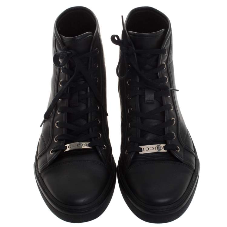 Pre Owned Gucci Black Leather High Top Sneakers Size 42