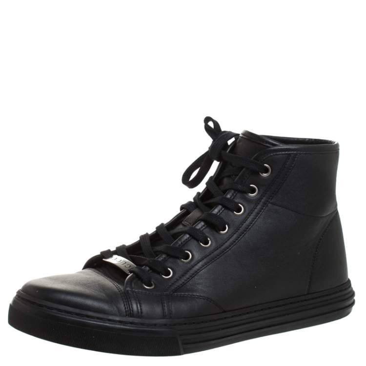 Gucci Black Leather High Top Sneakers 