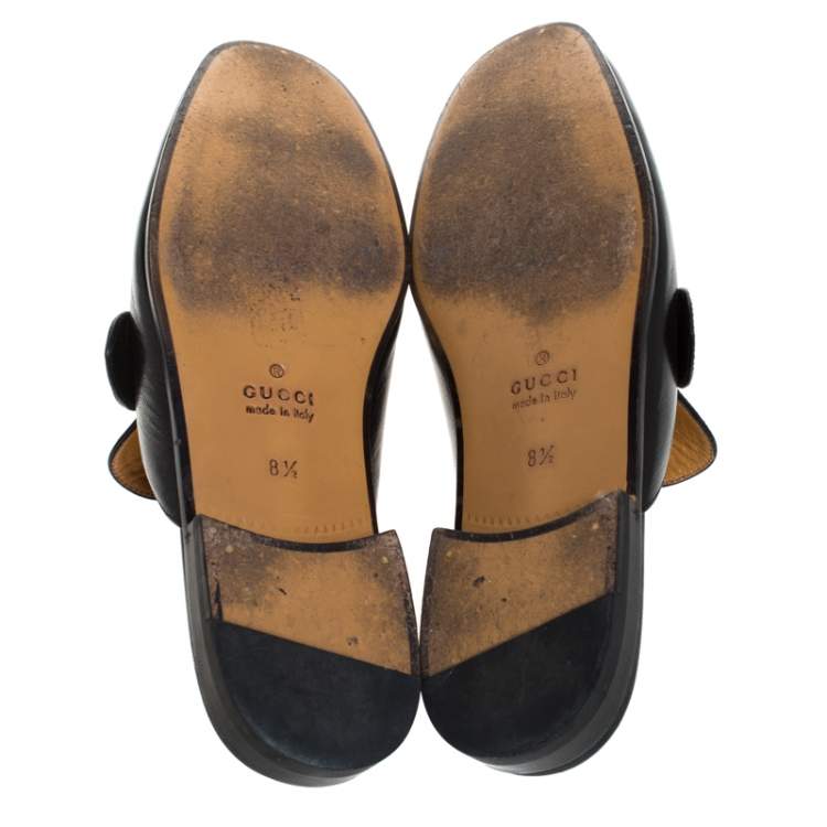 Pre Owned Gucci Black Double G Leather Princetown Flat Mules Size 42.5