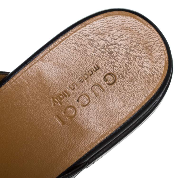 Pre Owned Gucci Black Double G Leather Princetown Flat Mules Size 42.5
