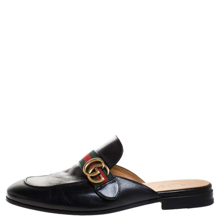 Gucci Black Double G Leather Princetown Flat Mules Size 42.5 Gucci