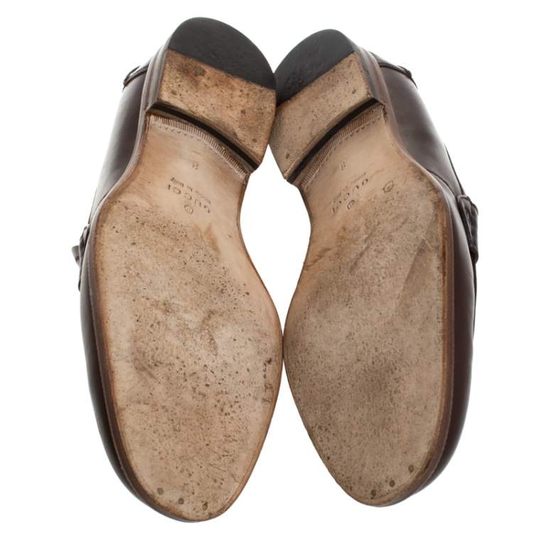 Pre Owned Gucci Brown Leather Slip On Penny Loafers Size 42