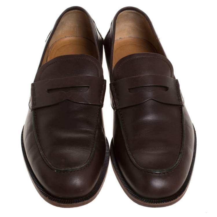 Pre Owned Gucci Brown Leather Slip On Penny Loafers Size 42
