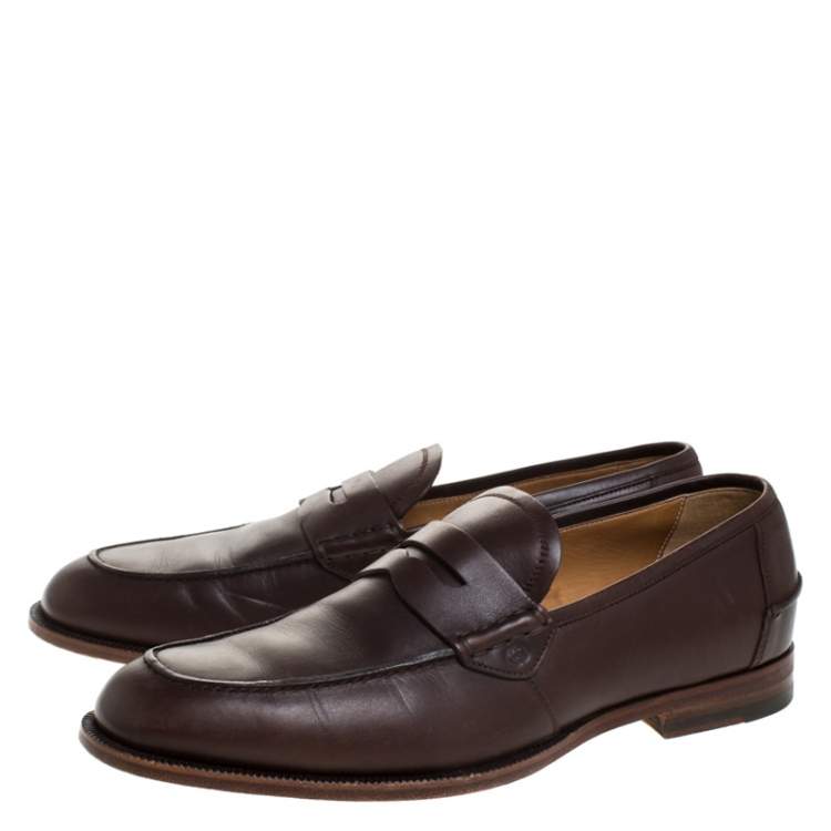 Pre Owned Gucci Brown Leather Slip On Penny Loafers Size 42