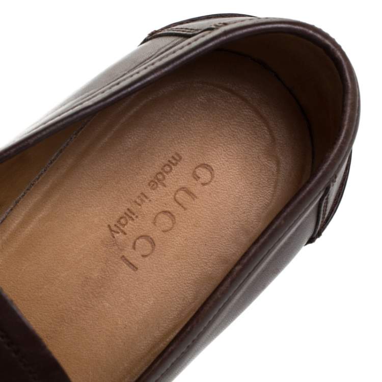 Pre Owned Gucci Brown Leather Slip On Penny Loafers Size 42