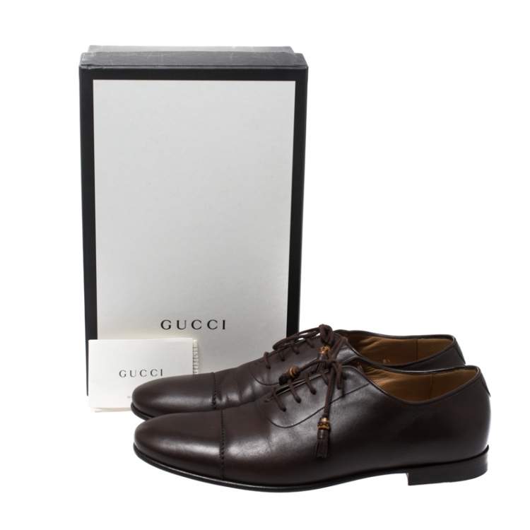 Pre Owned Gucci Dark Brown Leather Oxfords Size 42.5