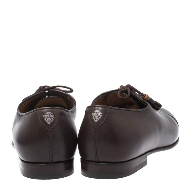 Pre Owned Gucci Dark Brown Leather Oxfords Size 42.5
