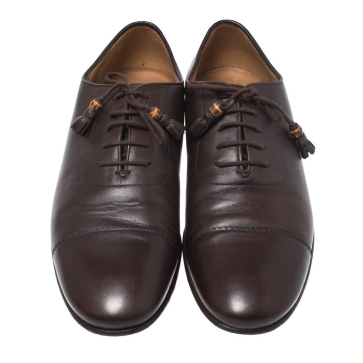Pre Owned Gucci Dark Brown Leather Oxfords Size 42.5