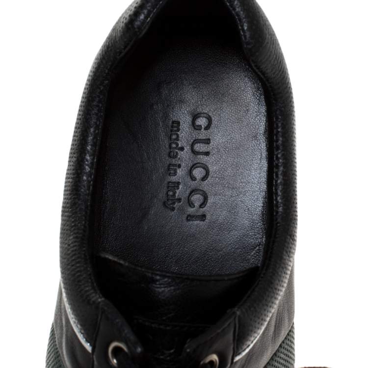 Pre Owned Gucci Black Leather Perforated Detail Web Low Top Sneakers Size 44.5