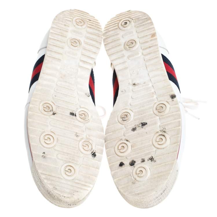 Pre Owned Gucci White GG Leather Web Coda Low Top Sneakers Size 41.5