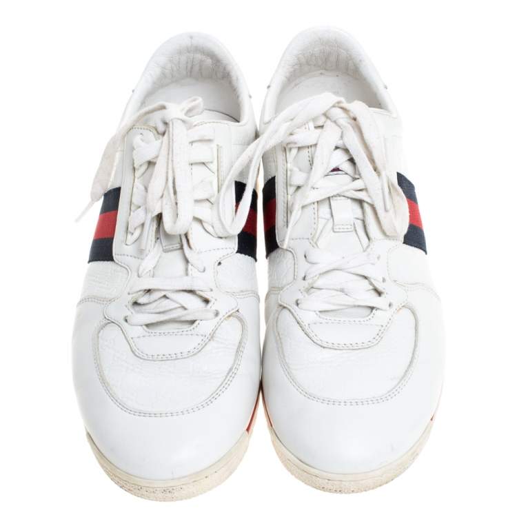 Pre Owned Gucci White GG Leather Web Coda Low Top Sneakers Size 41.5