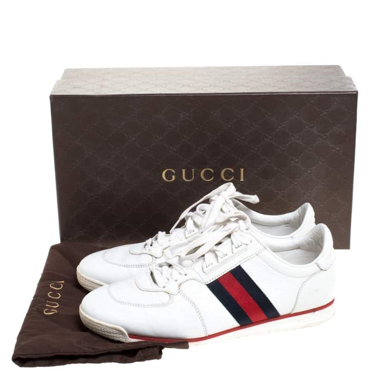 Pre Owned Gucci White GG Leather Web Coda Low Top Sneakers Size 41.5