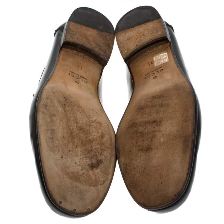 Pre Owned Gucci Black Leather Bamboo Horsebit Loafer Size 45