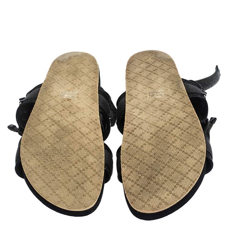 Pre Owned Gucci Black Leather And Canvas Velcro Slingback Sandals Size 45.5