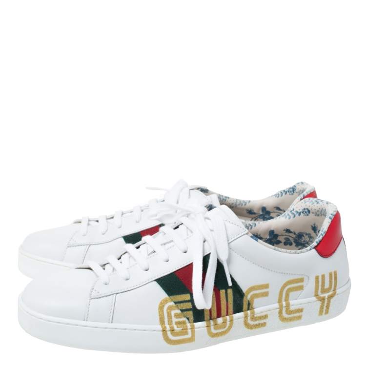 Pre Owned Gucci White Leather Web Detail Ace Low Top Sneakers Size 42
