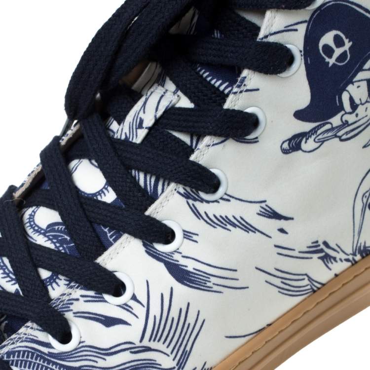 Pre Owned Gucci White/Blue Canvas Sea Storm High Top Sneakers Size 40 cm 