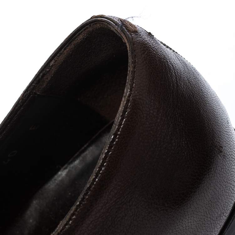 Pre Owned Gucci Brown Leather Double Buckle Monk Strap Oxfords Size 40