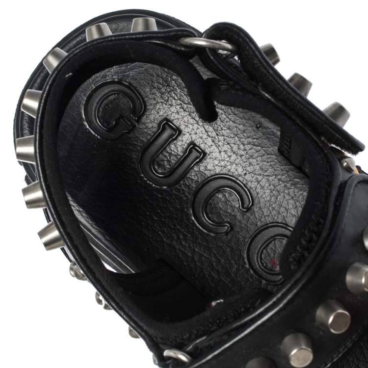 Pre Owned Gucci Black Leather And Mesh Aguru Studded Platform Sandals Size 41