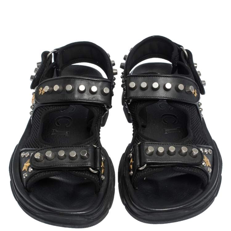 Pre Owned Gucci Black Leather And Mesh Aguru Studded Platform Sandals Size 41